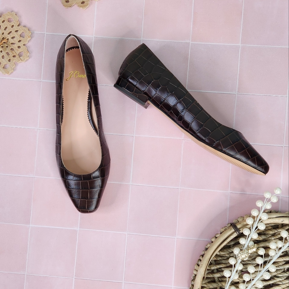 J. Crew Brown Croc-Embossed Flats